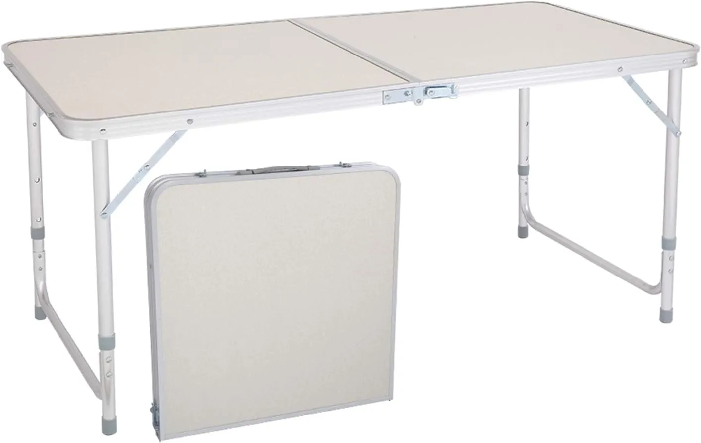 Folding Camping Table, Aluminum Height Adjustable Lightweight Desk Portable Handle, Roll Up Top Weatherproof and Rust Resistant Table for Outdoor Picnic Beach Backyard, White (4 FT)