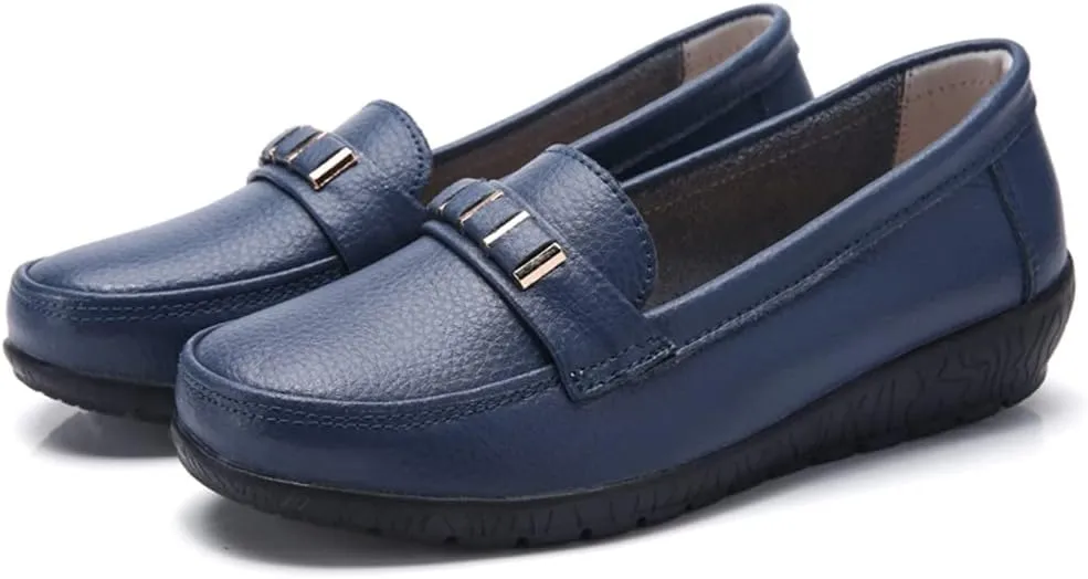 FolHaoth Loafers for Womens Comfortable Leather Moccasins Dress Shoes Casual Slip On Walking Womens Flats Loafers Fashion Boat Shoes Classic Nurse Work Flat Shoes