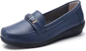 FolHaoth Loafers for Womens Comfortable Leather Moccasins Dress Shoes Casual Slip On Walking Womens Flats Loafers Fashion Boat Shoes Classic Nurse Work Flat Shoes