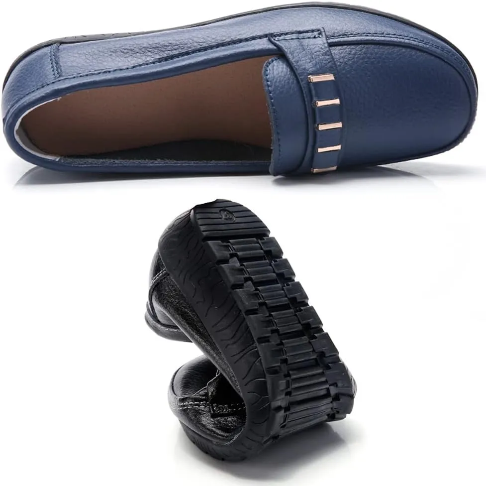 FolHaoth Loafers for Womens Comfortable Leather Moccasins Dress Shoes Casual Slip On Walking Womens Flats Loafers Fashion Boat Shoes Classic Nurse Work Flat Shoes