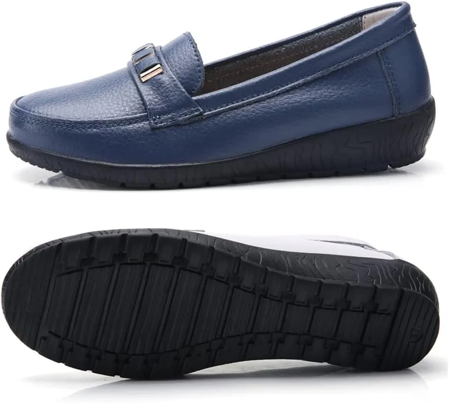 FolHaoth Loafers for Womens Comfortable Leather Moccasins Dress Shoes Casual Slip On Walking Womens Flats Loafers Fashion Boat Shoes Classic Nurse Work Flat Shoes