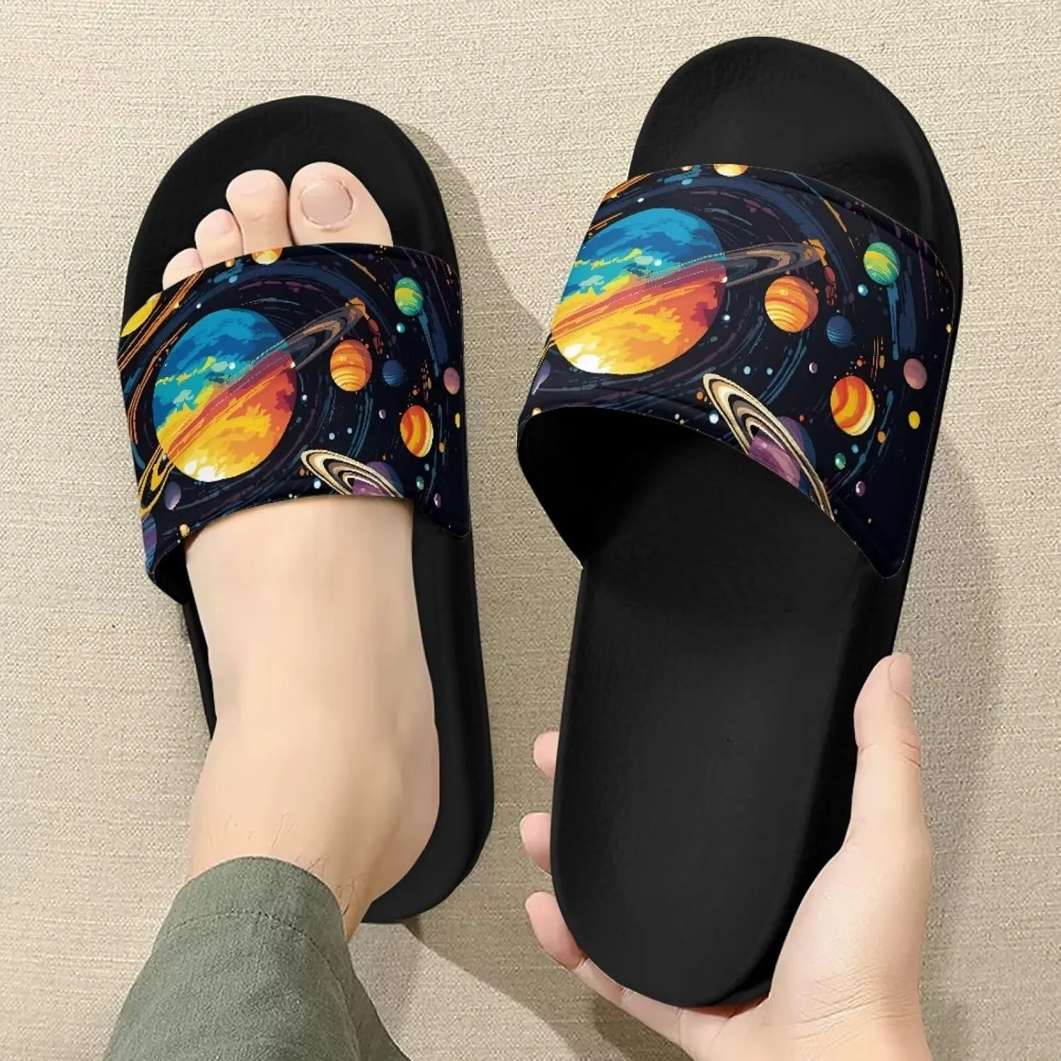 Forchrinse Black Cat Music Note Womens Causal Slide Sandals,Soft Non Slip Open Toe Slippers Flip Flop EVA Flat Sandals
