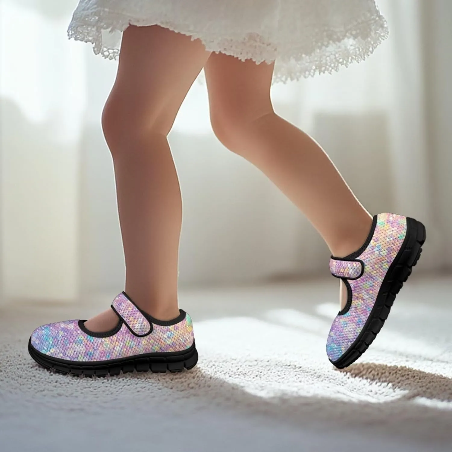 Forchrinse Bling Bling Print Girls Mary Jane Flat,Toddle Sliver Shining Print Dress Shoes Ballet Flat for Flower Girls Costume Party Dress Shoes,Causal Back to School Shoes,Size 11-2.5