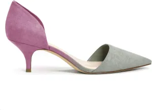 FOWT Women Closed Pointed Toe Kitten Heel Pumps Slip On Two Toned D'Orsay Low Stiletto Sandals Ladies Chic Shoes for Dress Office Party 4-16 M US