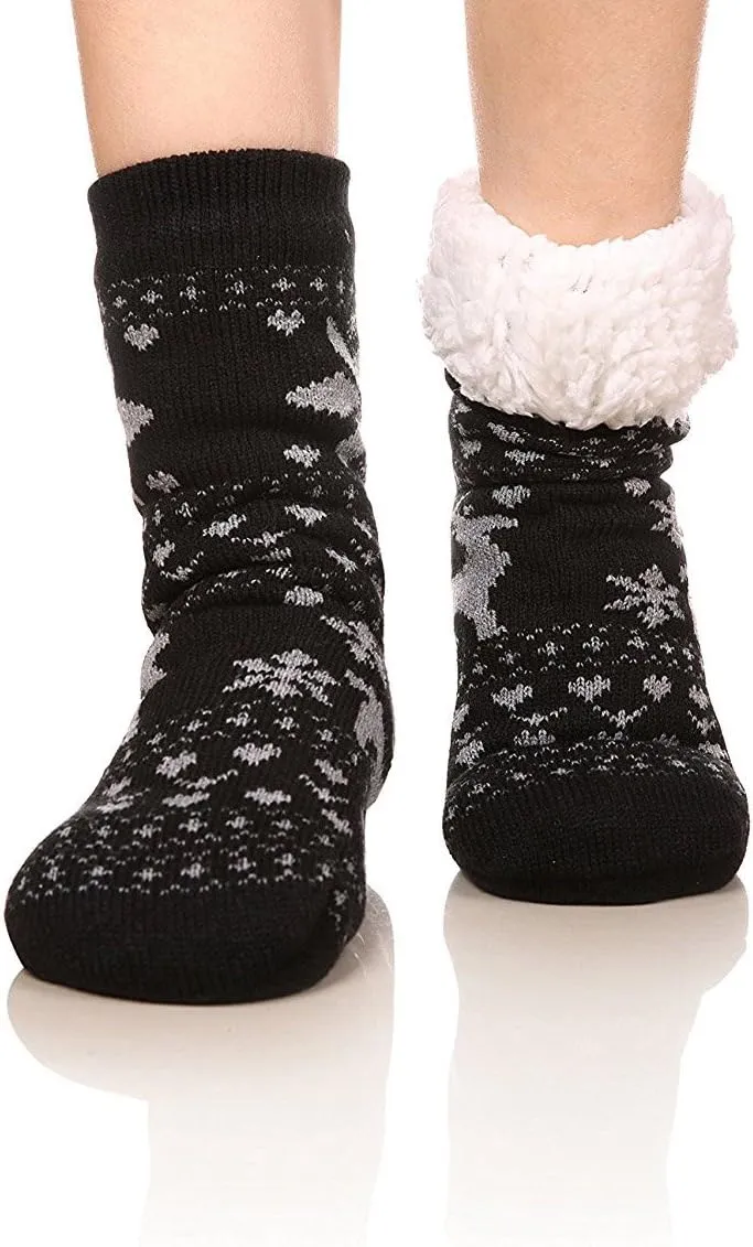 FRALOSHA Women's Slipper Socks Warm Fuzzy Fleece-lined Indoor Anti-Skid Floor Socks 3 Pairs Christmas Gift
