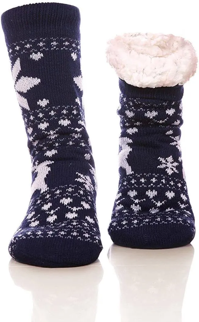 FRALOSHA Women's Slipper Socks Warm Fuzzy Fleece-lined Indoor Anti-Skid Floor Socks 3 Pairs Christmas Gift