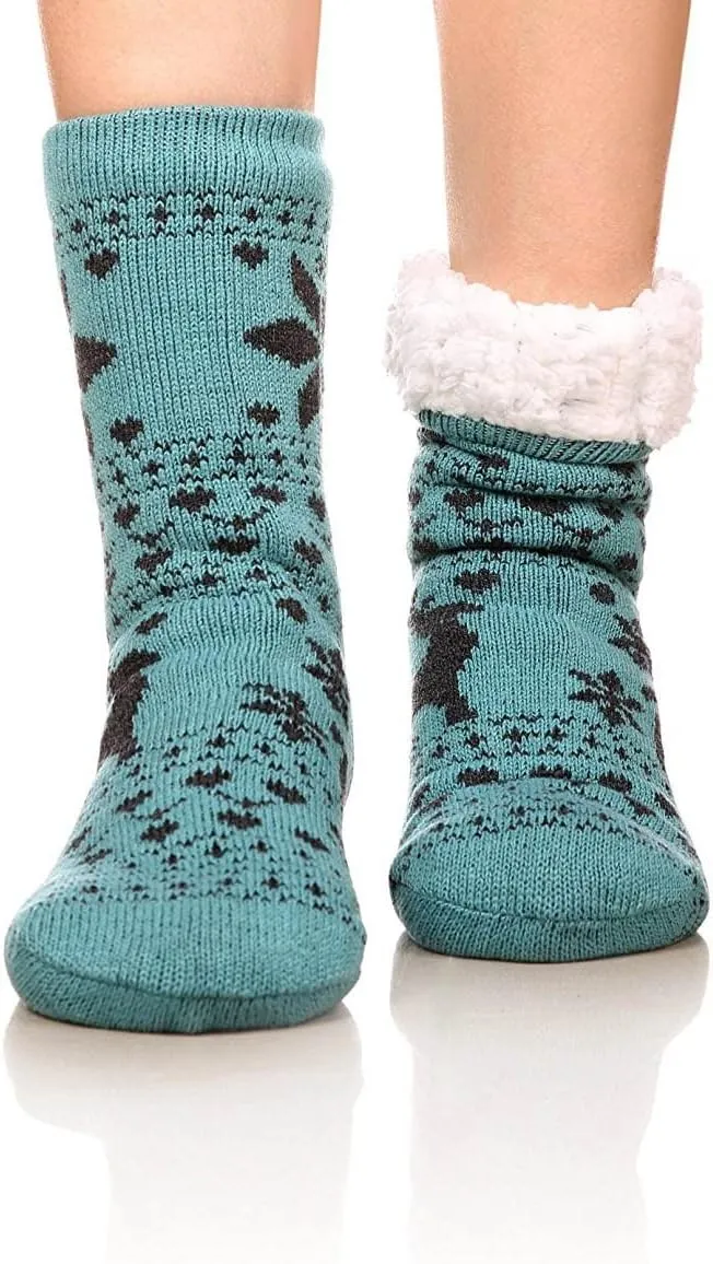 FRALOSHA Women's Slipper Socks Warm Fuzzy Fleece-lined Indoor Anti-Skid Floor Socks 3 Pairs Christmas Gift