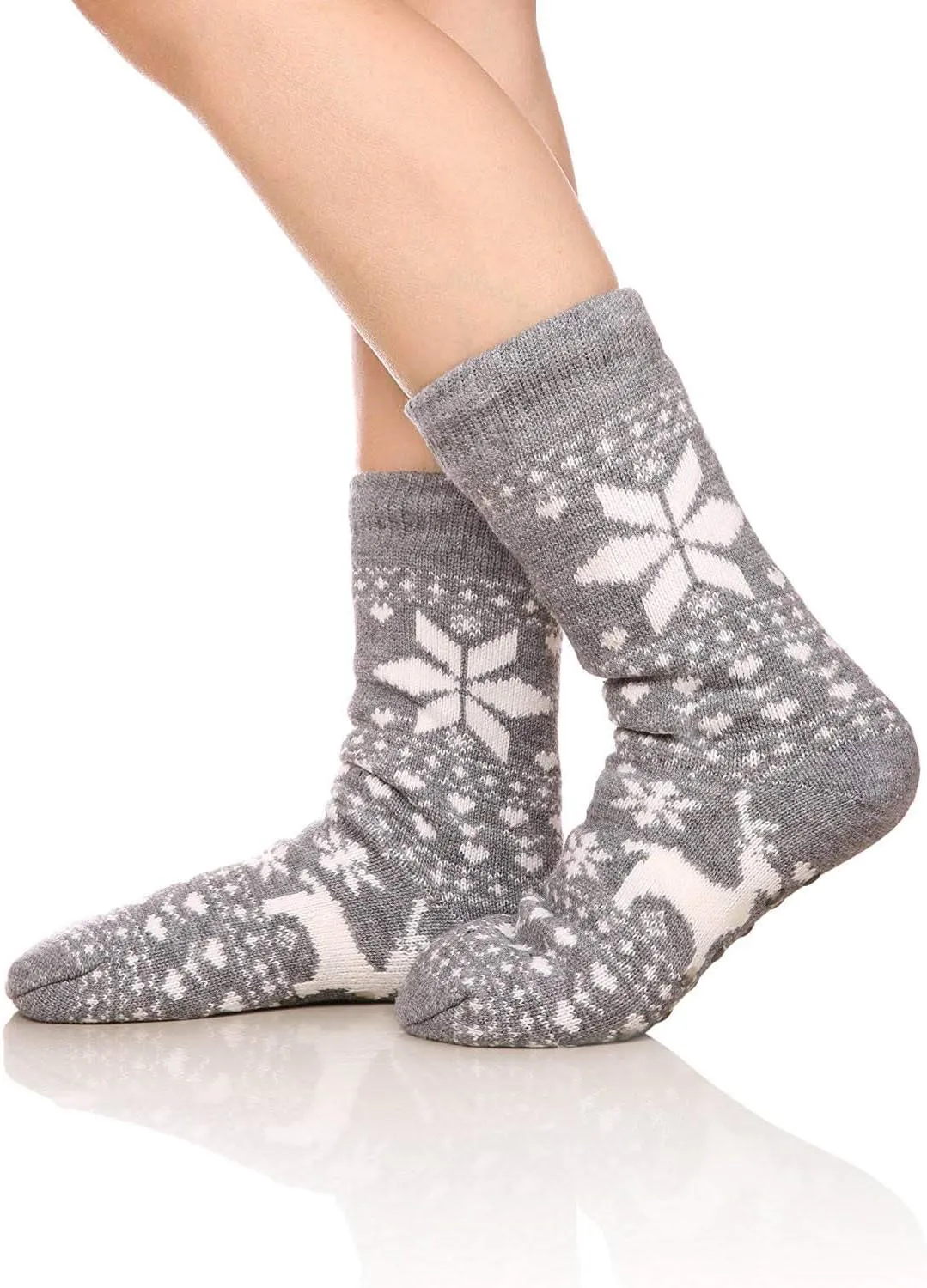FRALOSHA Women's Slipper Socks Warm Fuzzy Fleece-lined Indoor Anti-Skid Floor Socks 3 Pairs Christmas Gift