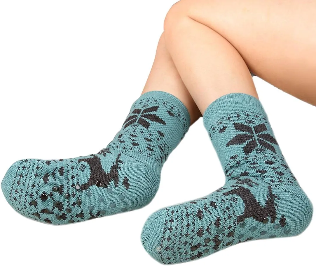 FRALOSHA Women's Slipper Socks Warm Fuzzy Fleece-lined Indoor Anti-Skid Floor Socks 3 Pairs Christmas Gift