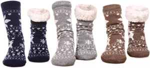 FRALOSHA Women's Slipper Socks Warm Fuzzy Fleece-lined Indoor Anti-Skid Floor Socks 3 Pairs Christmas Gift