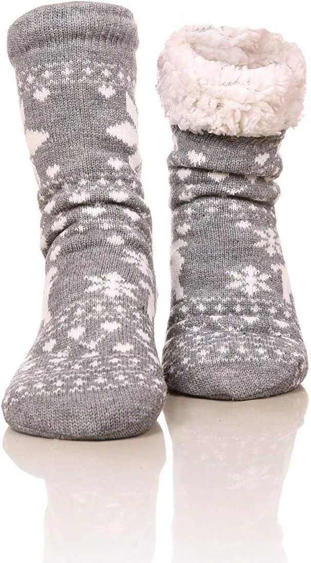 FRALOSHA Women's Slipper Socks Warm Fuzzy Fleece-lined Indoor Anti-Skid Floor Socks 3 Pairs Christmas Gift