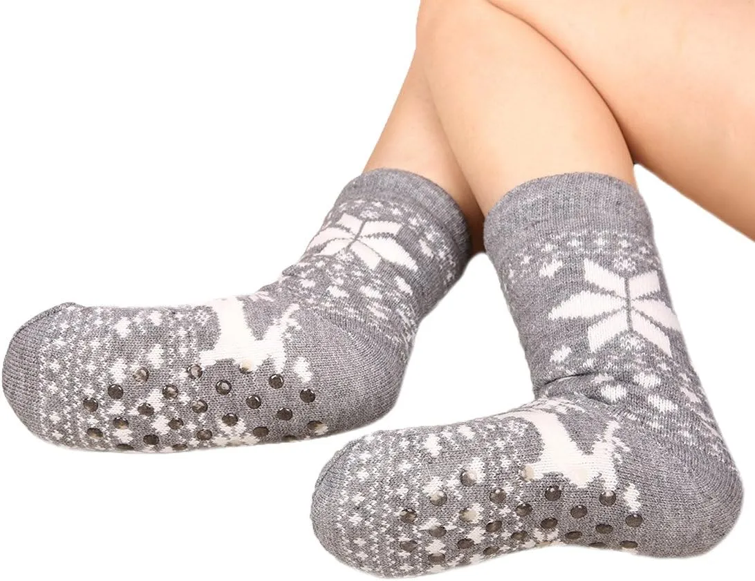 FRALOSHA Women's Slipper Socks Warm Fuzzy Fleece-lined Indoor Anti-Skid Floor Socks 3 Pairs Christmas Gift
