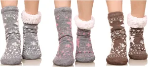 FRALOSHA Women's Slipper Socks Warm Fuzzy Fleece-lined Indoor Anti-Skid Floor Socks 3 Pairs Christmas Gift