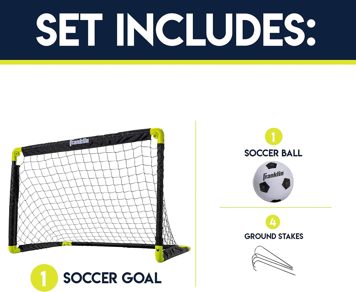 Franklin Sports Kids Mini Soccer Goal Set - Backyard   Indoor Mini Net and Ball Set with Pump - Portable Folding Youth Soccer Goal - Perfect Kids Toy - 36" x 24"