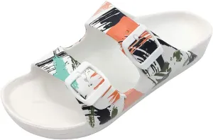 FUNKYMONKEY Women's Comfort Slides Double Buckle Adjustable Plastics Flat Sandals