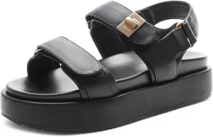 FUNKYMONKEY Women's Double Strap Adjustable Hook and Loop Thick Soled Sandals for Summer Casual