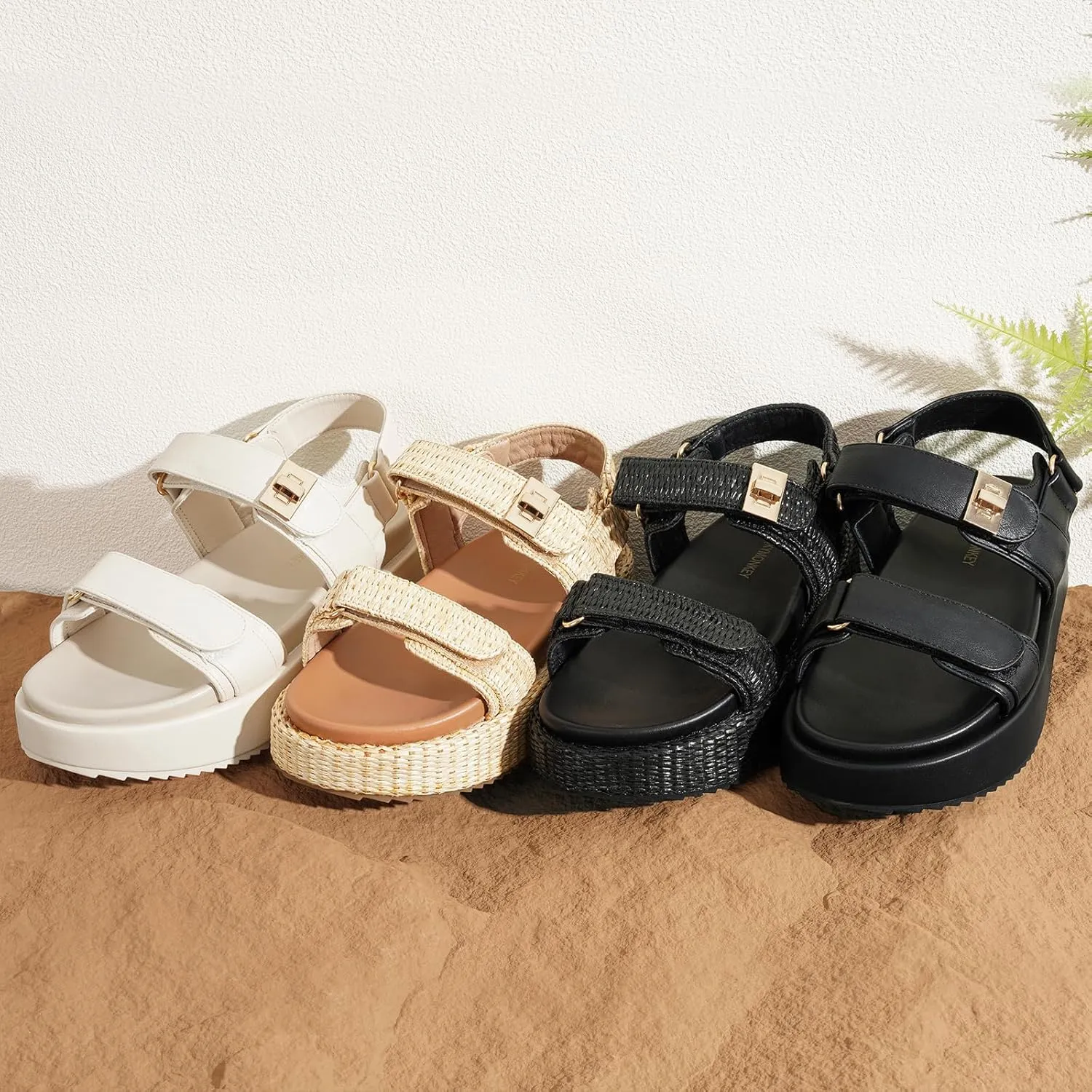 FUNKYMONKEY Women's Double Strap Adjustable Hook and Loop Thick Soled Sandals for Summer Casual