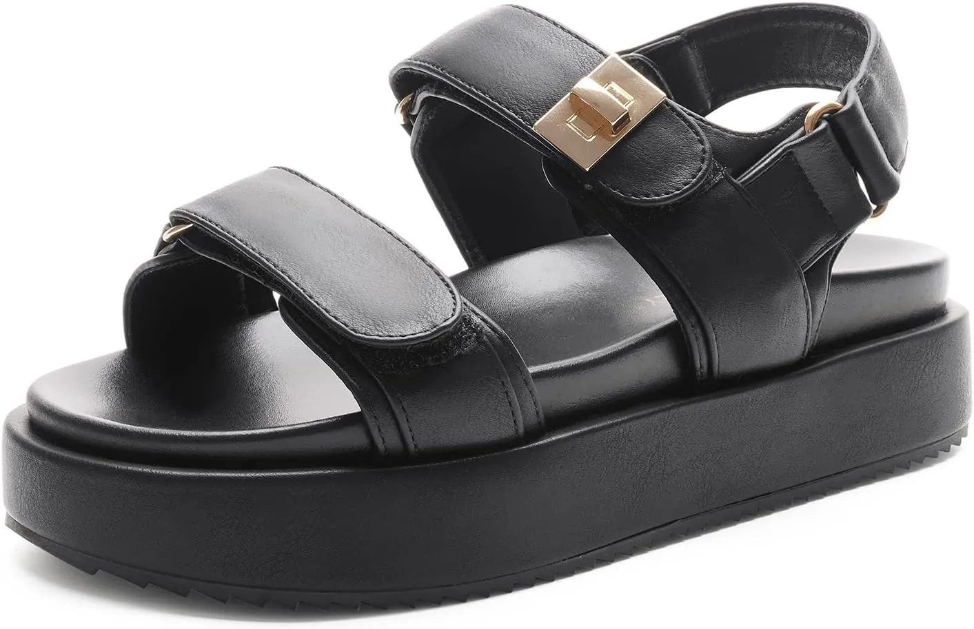 FUNKYMONKEY Women's Double Strap Adjustable Hook and Loop Thick Soled Sandals for Summer Casual