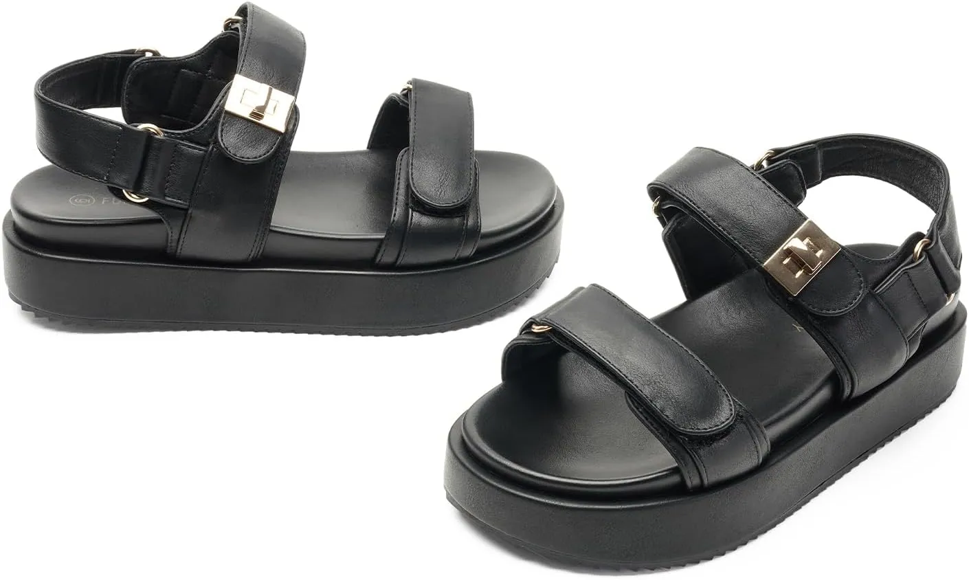 FUNKYMONKEY Women's Double Strap Adjustable Hook and Loop Thick Soled Sandals for Summer Casual