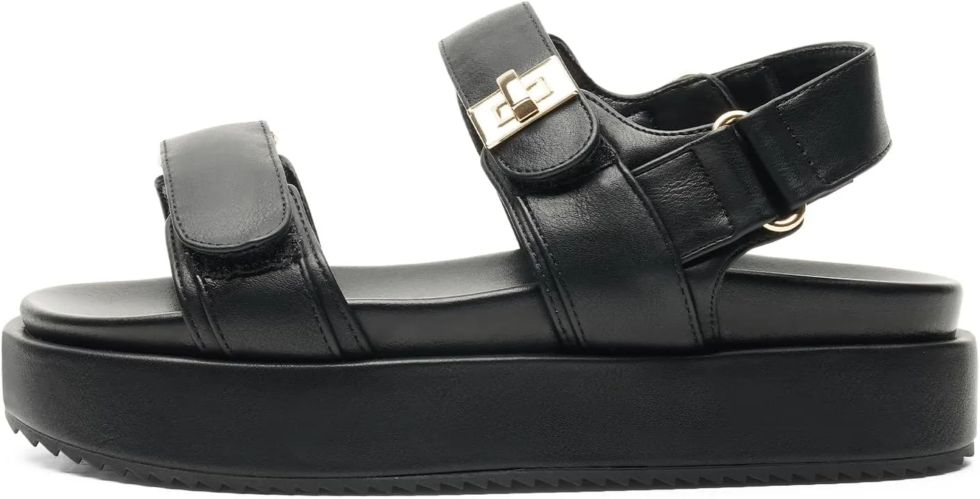 FUNKYMONKEY Women's Double Strap Adjustable Hook and Loop Thick Soled Sandals for Summer Casual