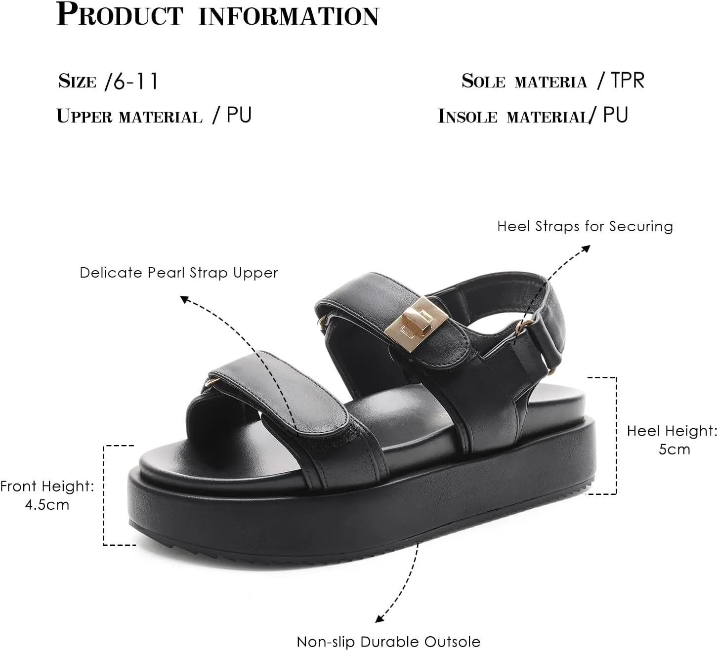 FUNKYMONKEY Women's Double Strap Adjustable Hook and Loop Thick Soled Sandals for Summer Casual