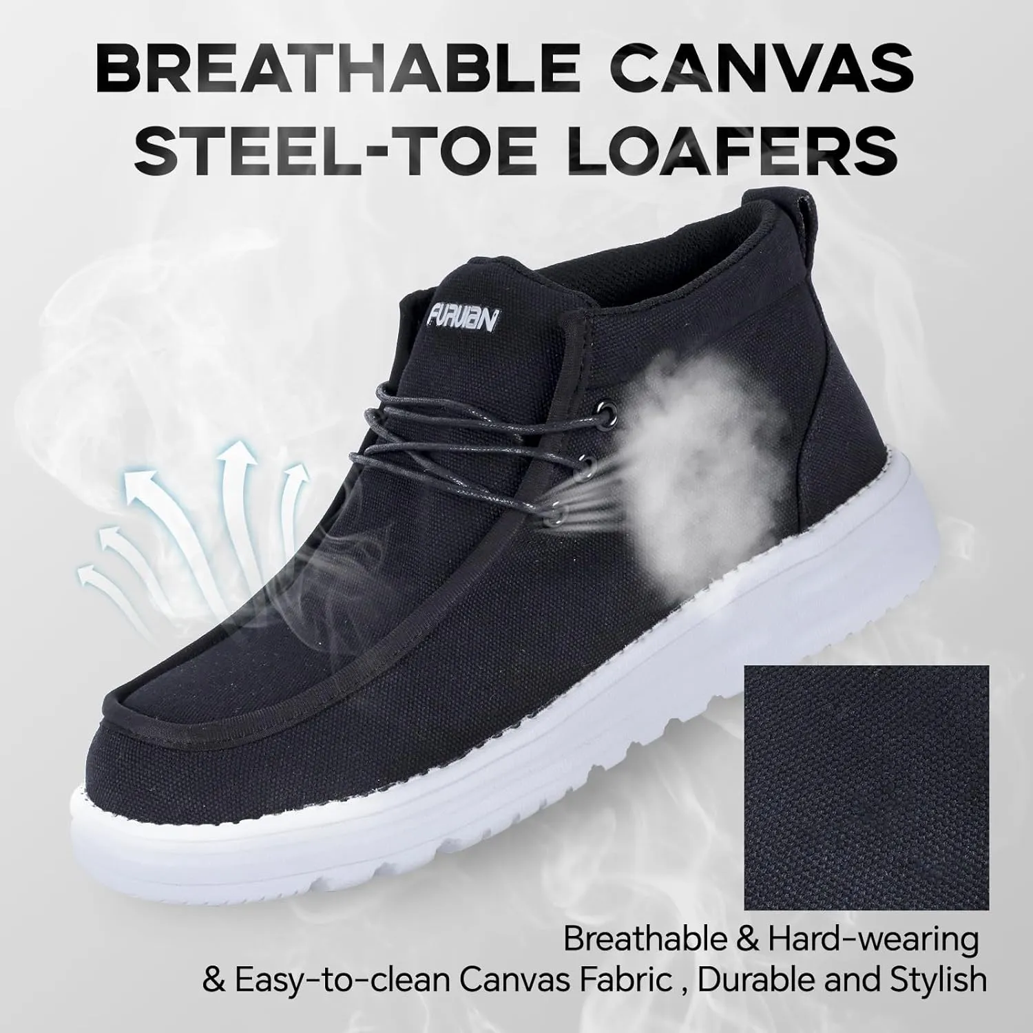 Furuian Steel Toe Shoes for Men High-top Safety Shoes for Men Lightweight Work Boots Canvas Steel Toe Sneakers Comfortable Work Loafers Zapatos De Trabajo para Hombres