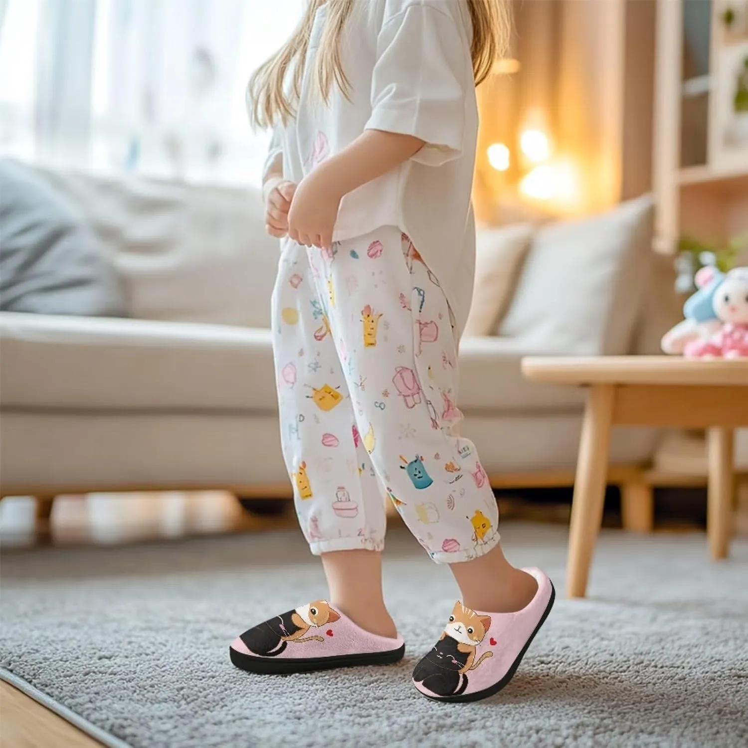 Fuzzy House Slippers for Kids Warm Comfort Outdoor Indoor Slipper Winter Cozy Cotton Non-Slip Slippers for Toddler Boys Girls US 9-15