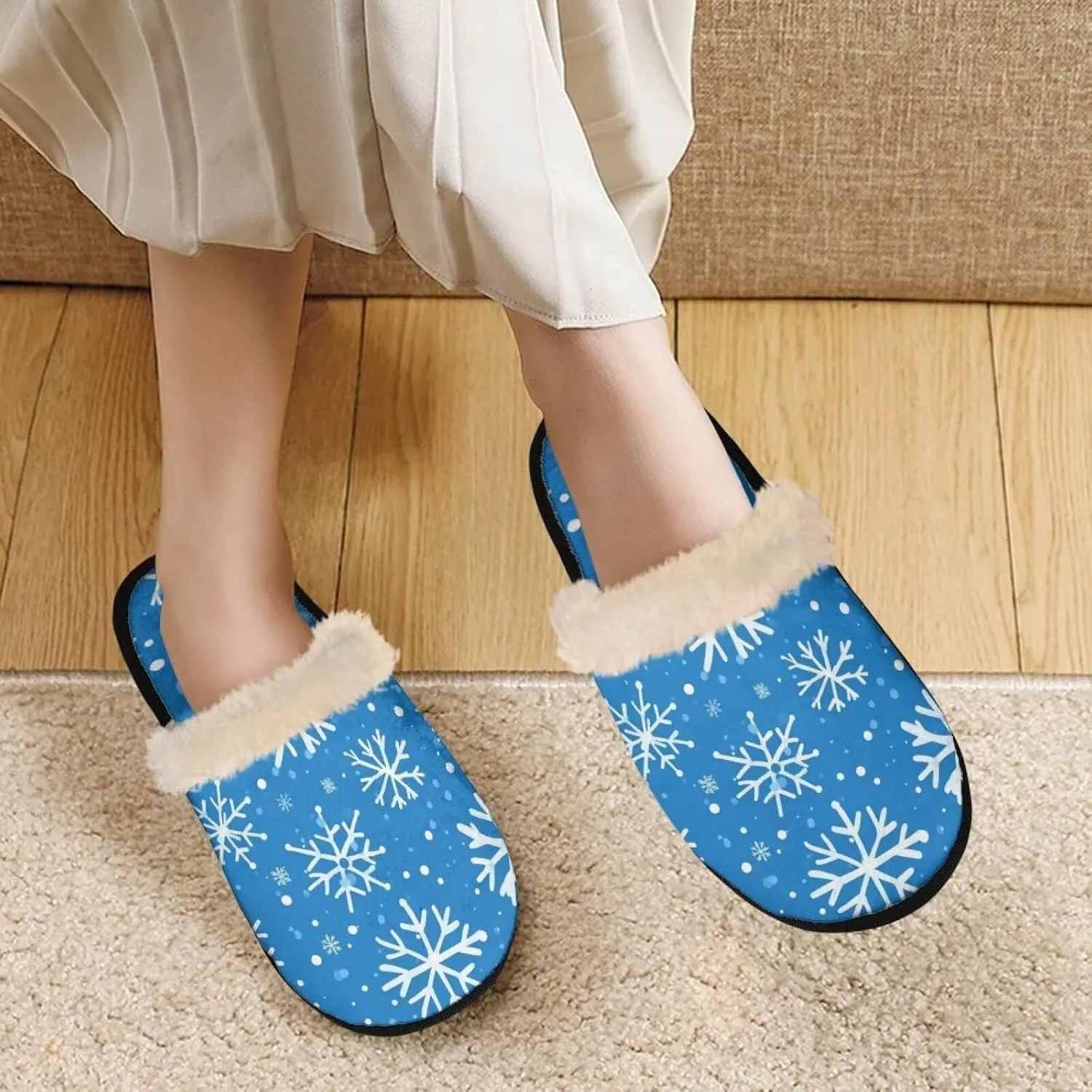 Fuzzy Slippers Cotton Casual House Slippers Breathable Slipper Cozy Flannel Slipper Soft Non-slip Slides Slippers Bedroom Slippers