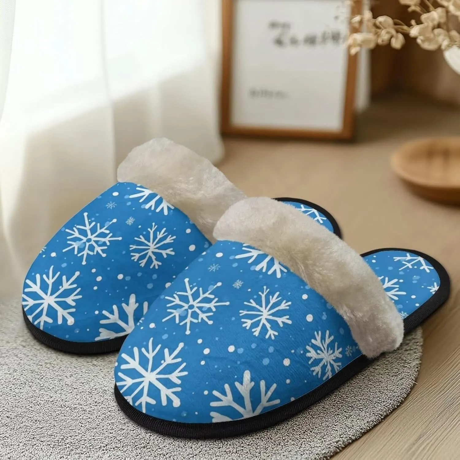 Fuzzy Slippers Cotton Casual House Slippers Breathable Slipper Cozy Flannel Slipper Soft Non-slip Slides Slippers Bedroom Slippers