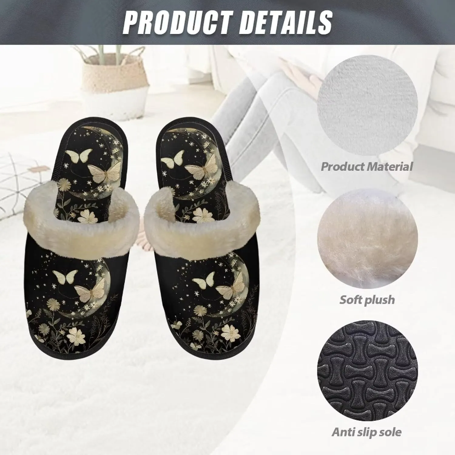 Fuzzy Slippers Cotton Casual House Slippers Breathable Slipper Cozy Flannel Slipper Soft Non-slip Slides Slippers Bedroom Slippers