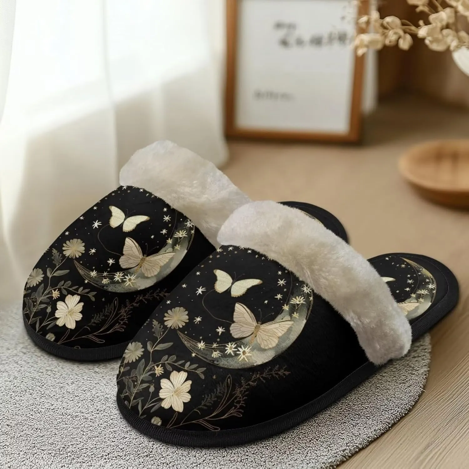 Fuzzy Slippers Cotton Casual House Slippers Breathable Slipper Cozy Flannel Slipper Soft Non-slip Slides Slippers Bedroom Slippers