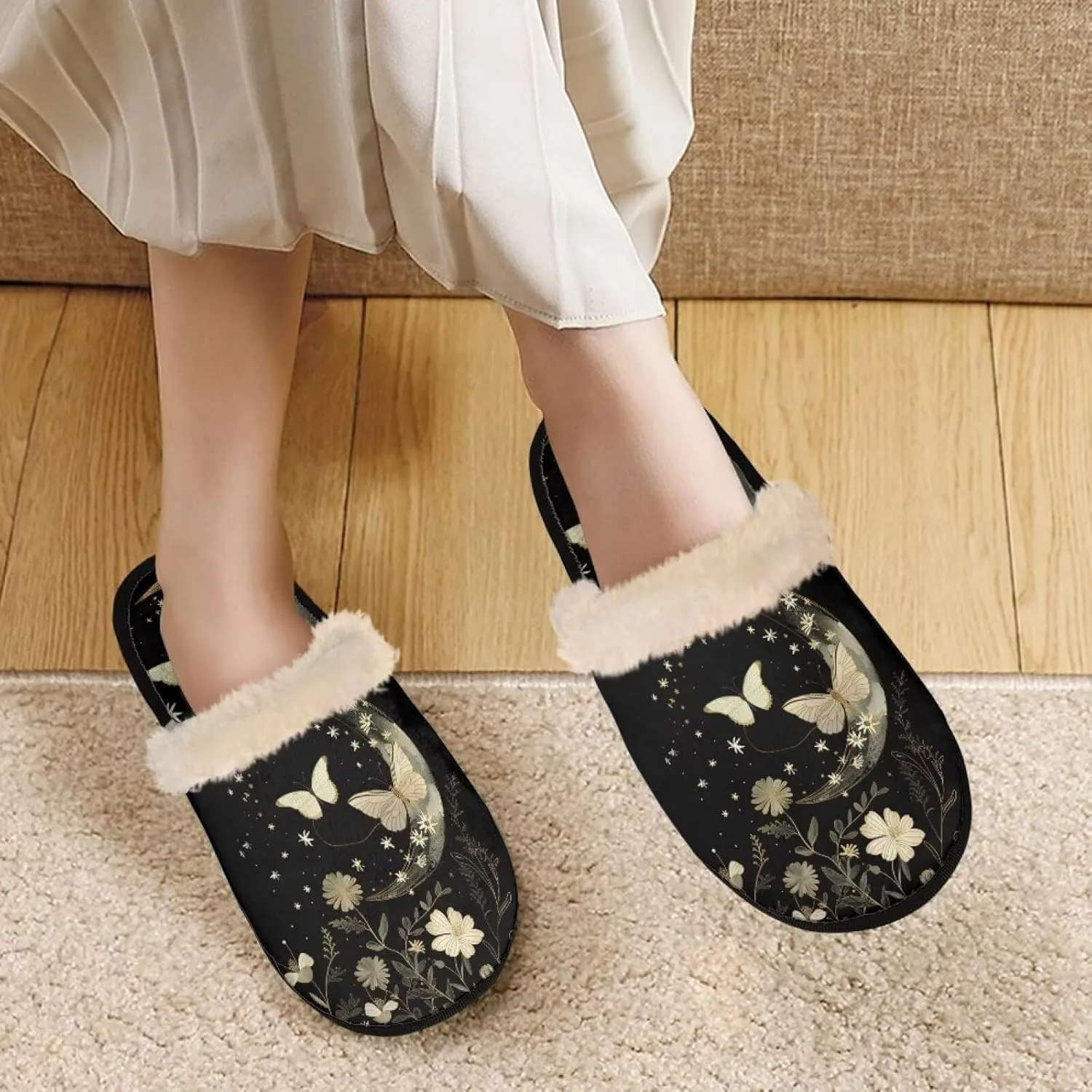 Fuzzy Slippers Cotton Casual House Slippers Breathable Slipper Cozy Flannel Slipper Soft Non-slip Slides Slippers Bedroom Slippers