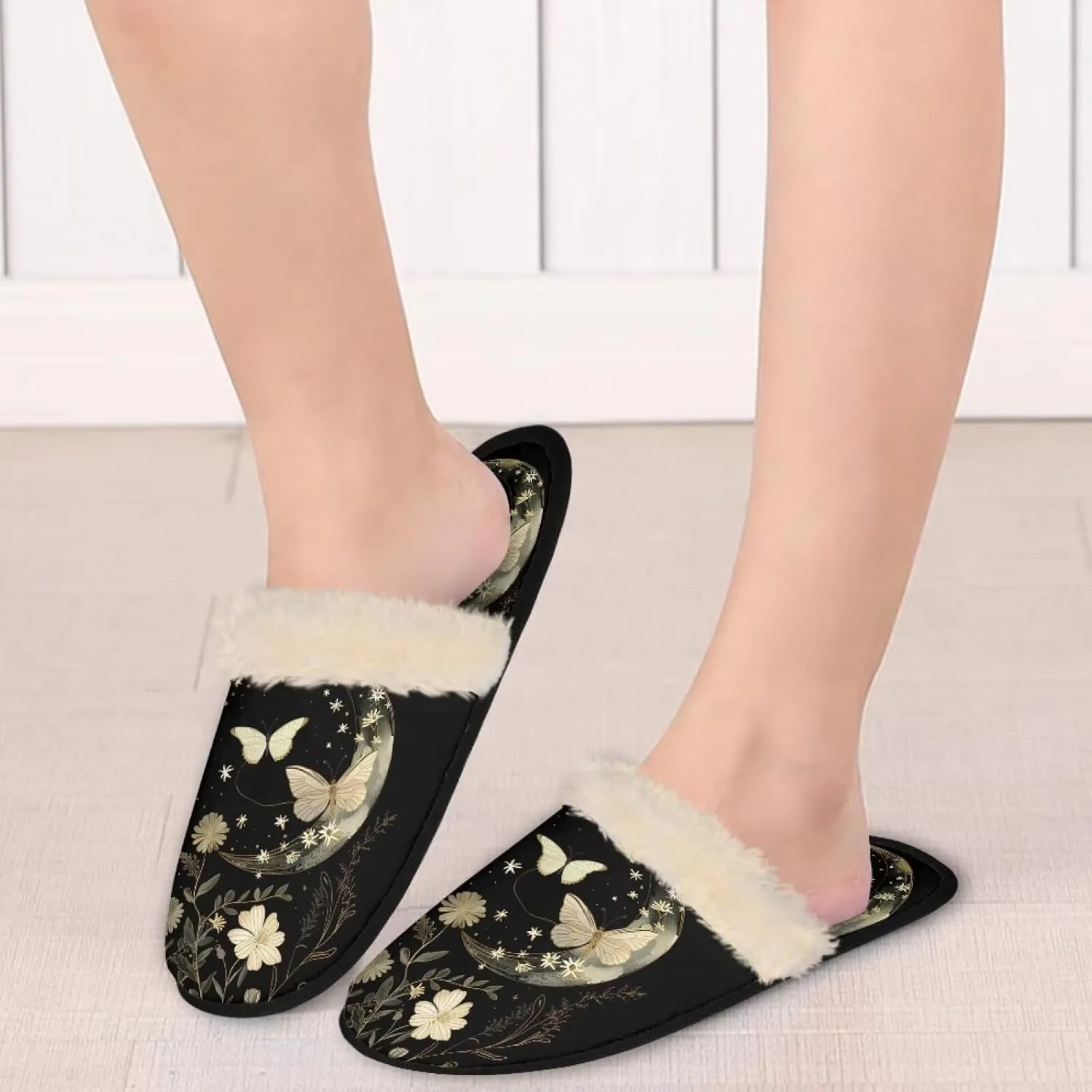 Fuzzy Slippers Cotton Casual House Slippers Breathable Slipper Cozy Flannel Slipper Soft Non-slip Slides Slippers Bedroom Slippers