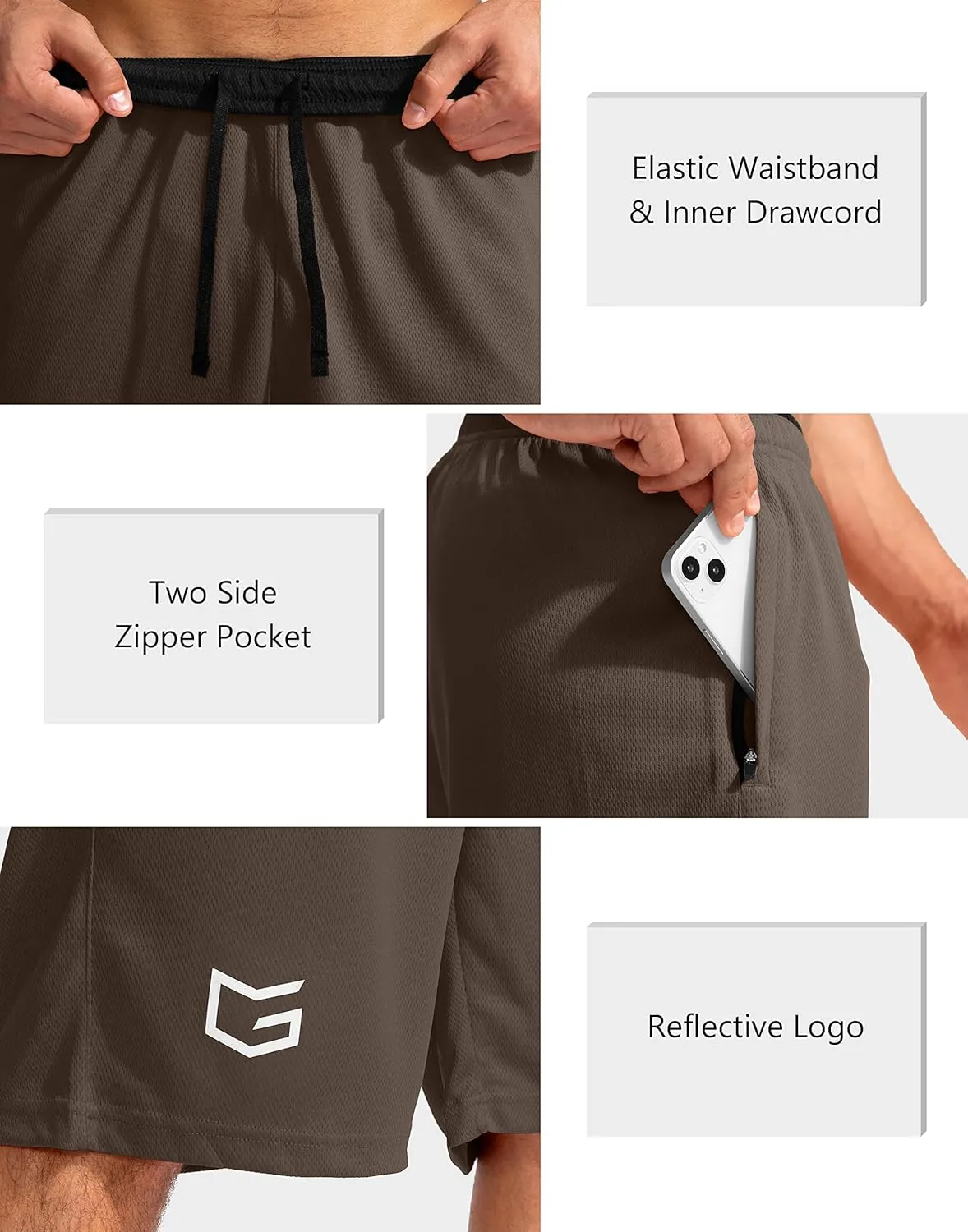 G Gradual Men's Basketball Shorts with Zipper Pockets Lightweight Quick Dry 11" Long Shorts for Men Athletic Gym