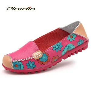 Genuine Shoes Flat Women  Woman Exclusive selection Flats 2017 Flower Summer Special edition sale Peas Loafer Cow  Nurse Print Flexible Leather Muscle Ballet