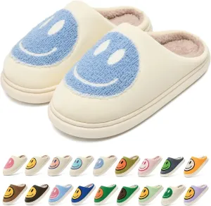 Giom 【New】 Soft Pu Leather Smiling Face Slippers for Women and Men, Retro Happy Face Slippers Big Size, Cozy Warm House Slippers, Slip-On Family Bedroom Slides, Winter Indoor Outdoor Slippers