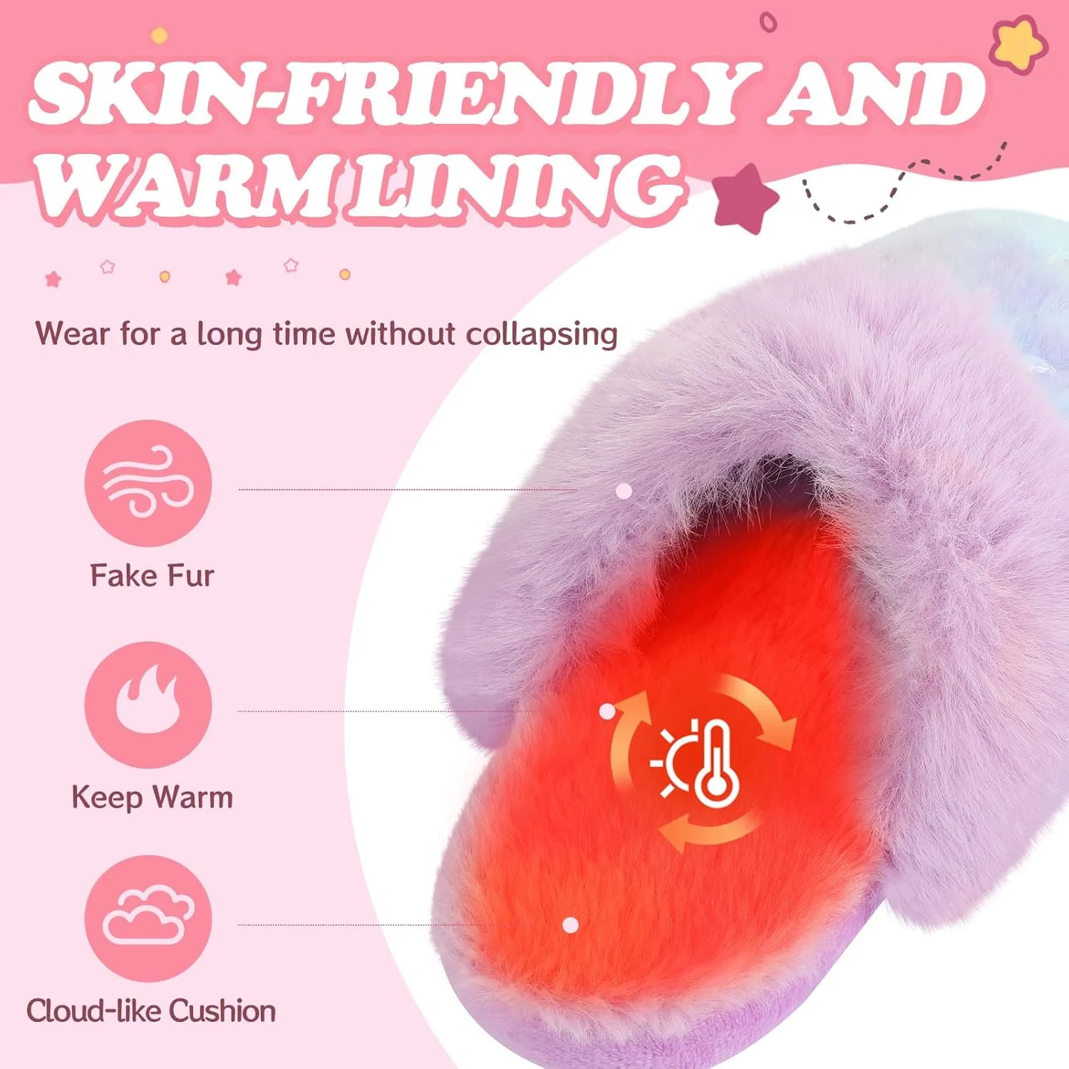 Girls Plush House Slippers Fluffy Multicolor Mermaid Slippers, Cute Faux Fur Slip-on Shoes Memory Foam House Slipper