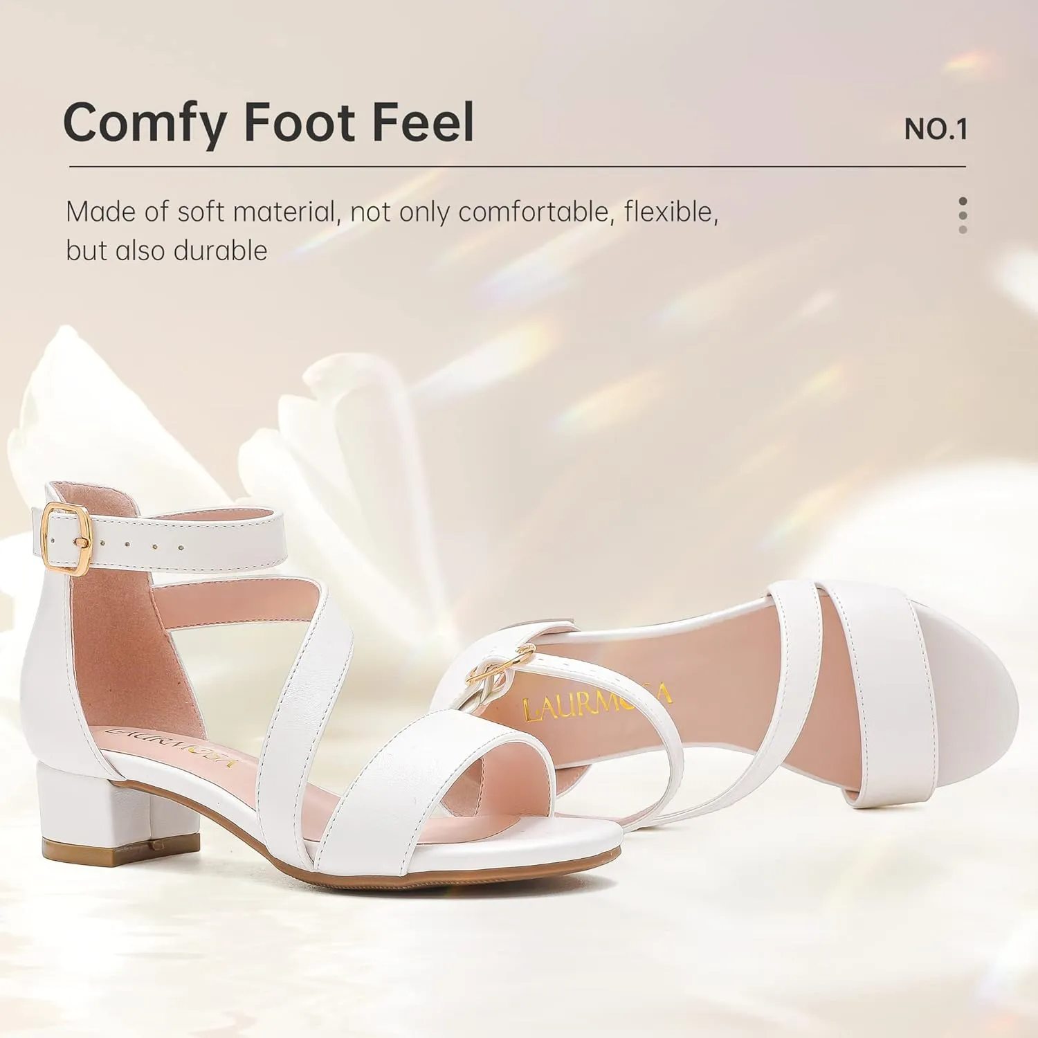 Girls Sandals Kids Heels Open Toe Ankle Strap Dress Shoes Flower Wedding Party for Toddler Little Big Kid