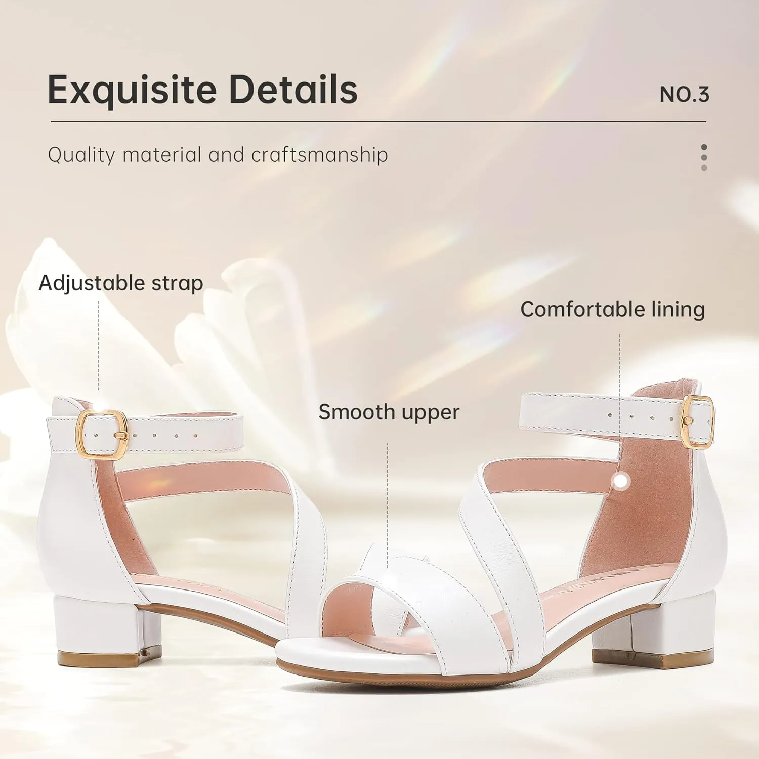 Girls Sandals Kids Heels Open Toe Ankle Strap Dress Shoes Flower Wedding Party for Toddler Little Big Kid