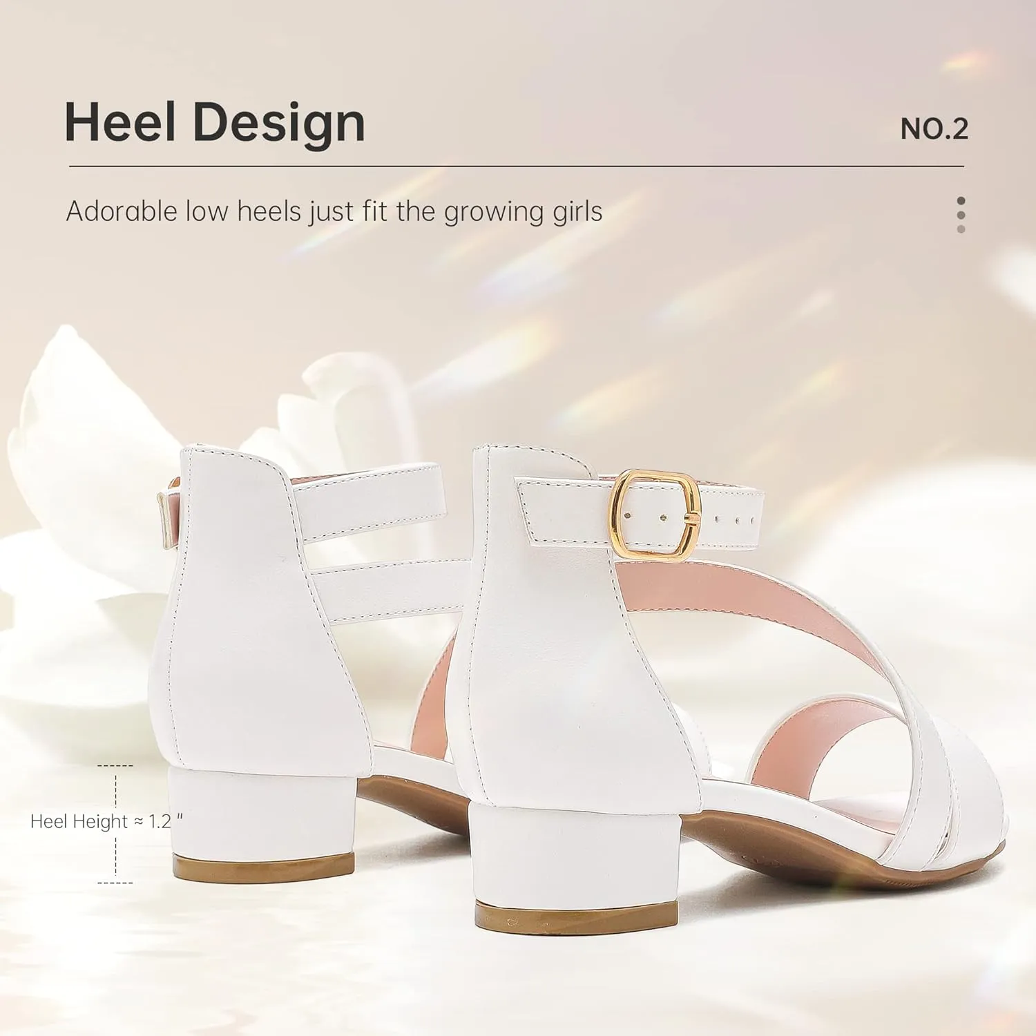 Girls Sandals Kids Heels Open Toe Ankle Strap Dress Shoes Flower Wedding Party for Toddler Little Big Kid