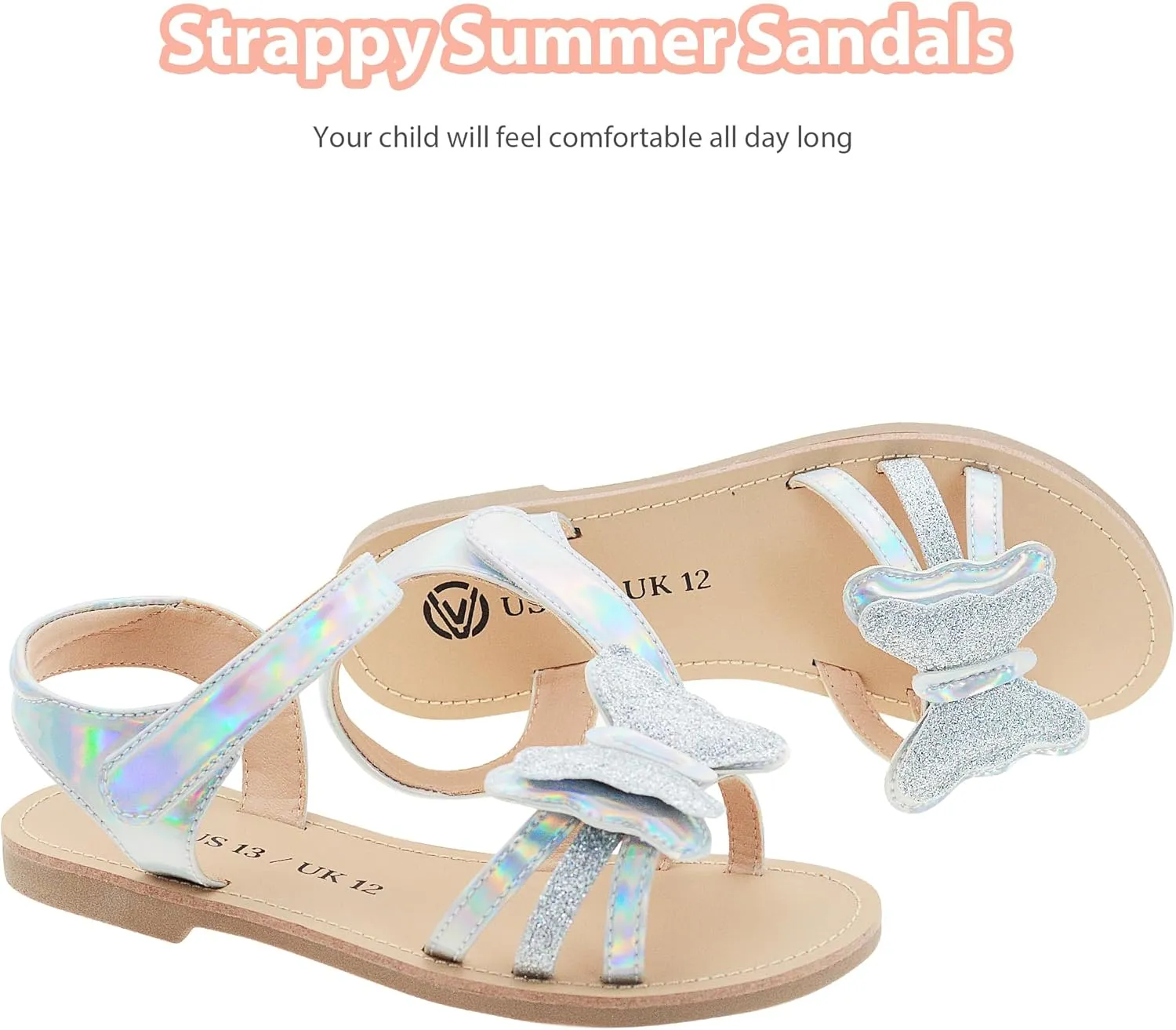 Girls Sandals Open Toe Flat Sandals for Girls Shiny Princess Sandals Wedding Party Shoes