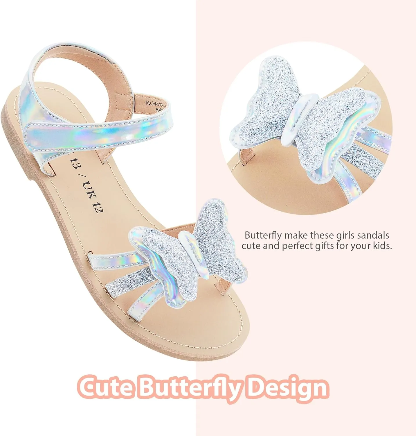 Girls Sandals Open Toe Flat Sandals for Girls Shiny Princess Sandals Wedding Party Shoes