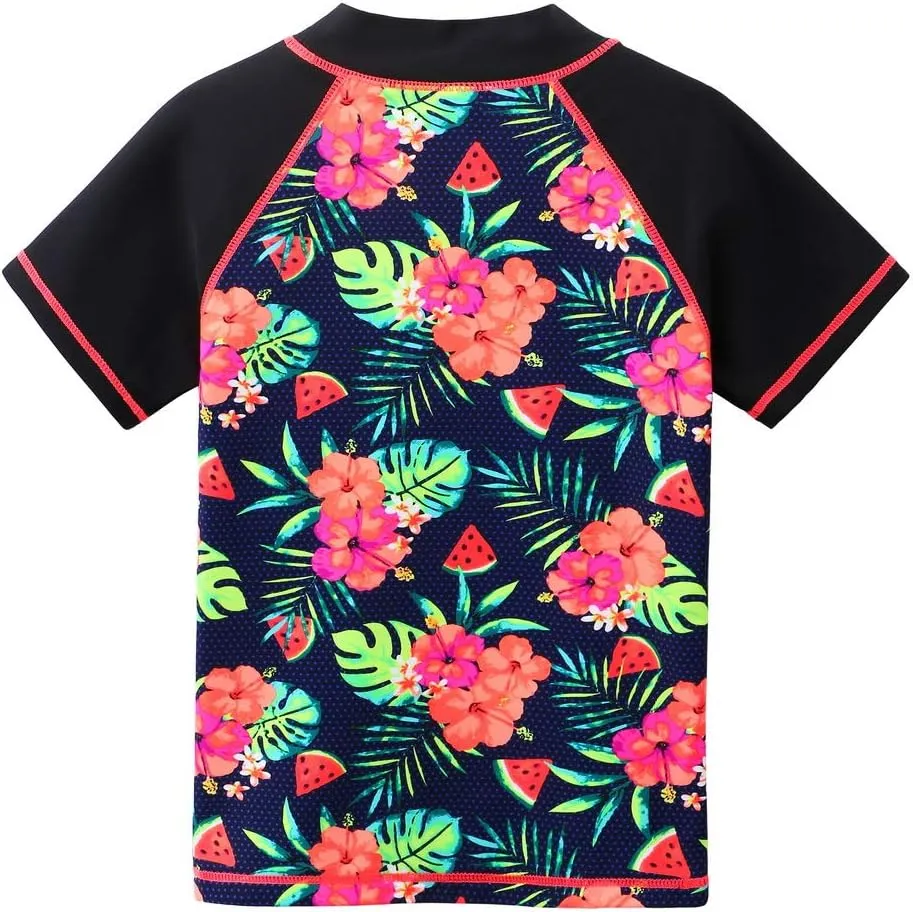 Girls Two Piece Swimsuit Floral UPF 50  Rash Guard Set Kids Beach Swimwear