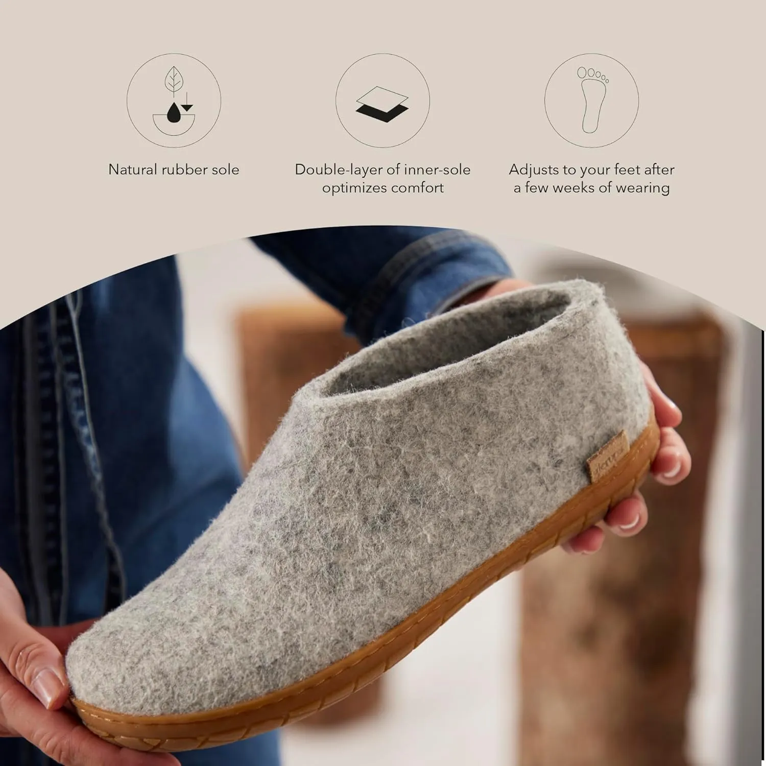 Glerups 100% Gotland Sheep Wool Shoe Slipper with rubber sole - Unisex