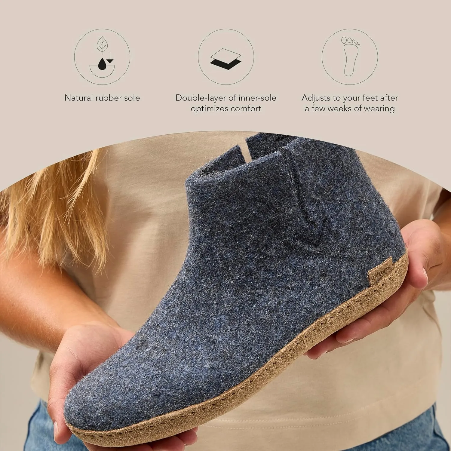 Glerups 100% high quality wool mix Boot Slipper with leather sole - Unisex