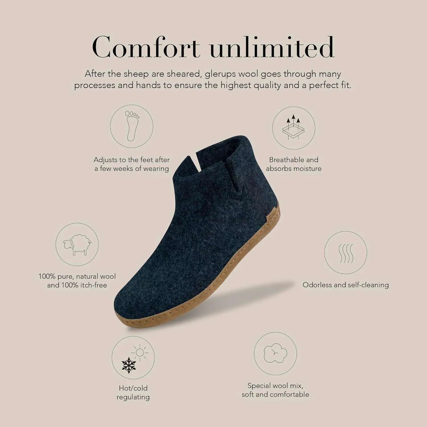 Glerups 100% high quality wool mix Boot Slipper with leather sole - Unisex
