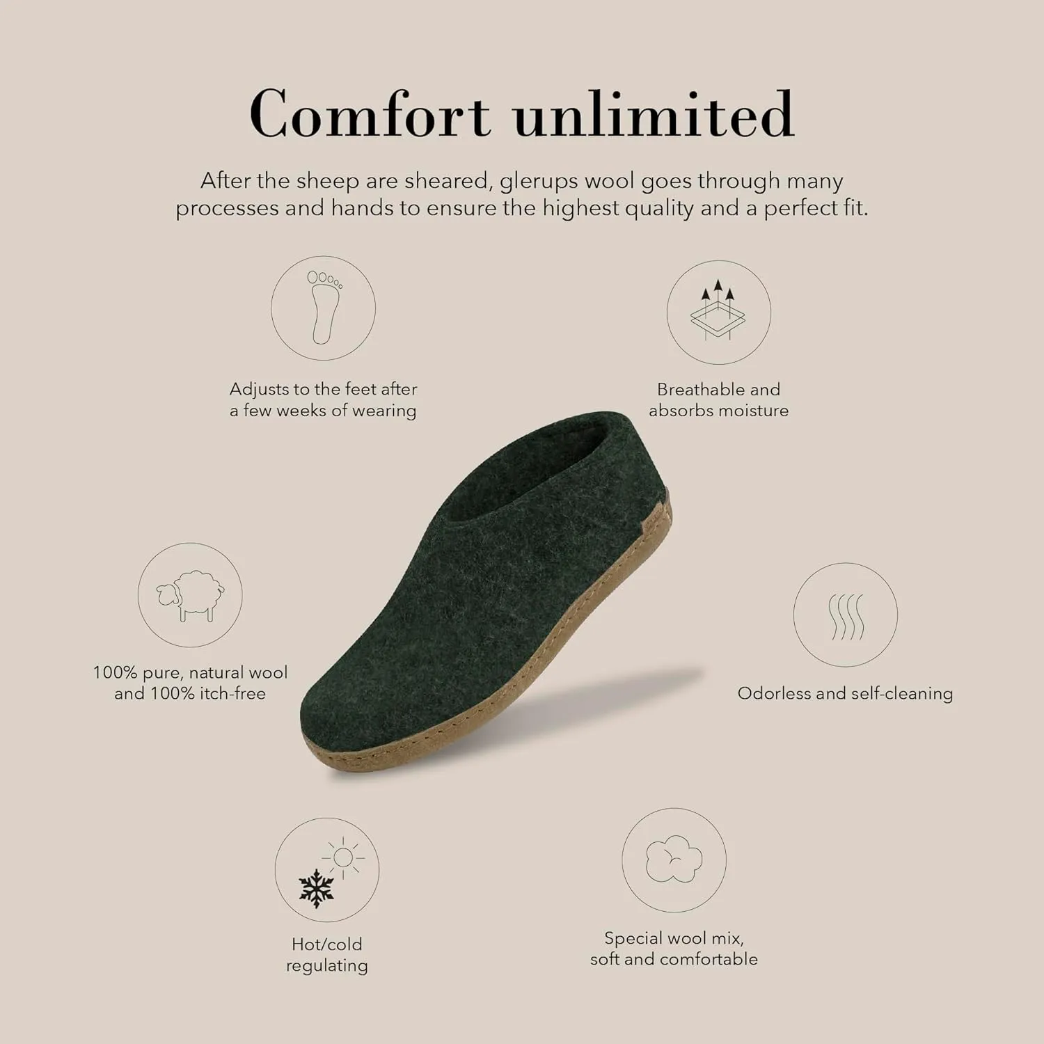 Glerups 100% high quality wool mix Boot Slipper with leather sole - Unisex