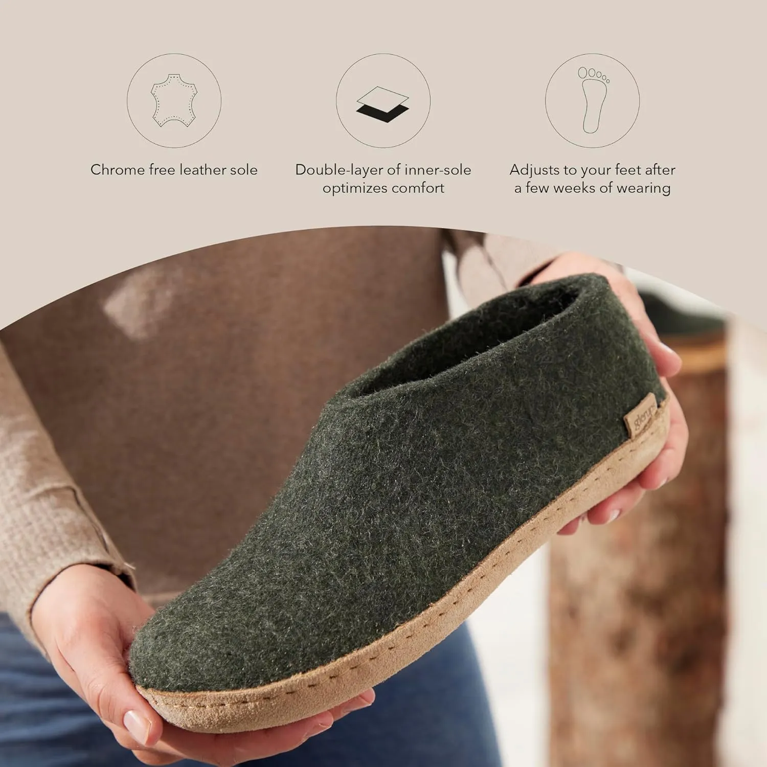 Glerups 100% high quality wool mix Boot Slipper with leather sole - Unisex