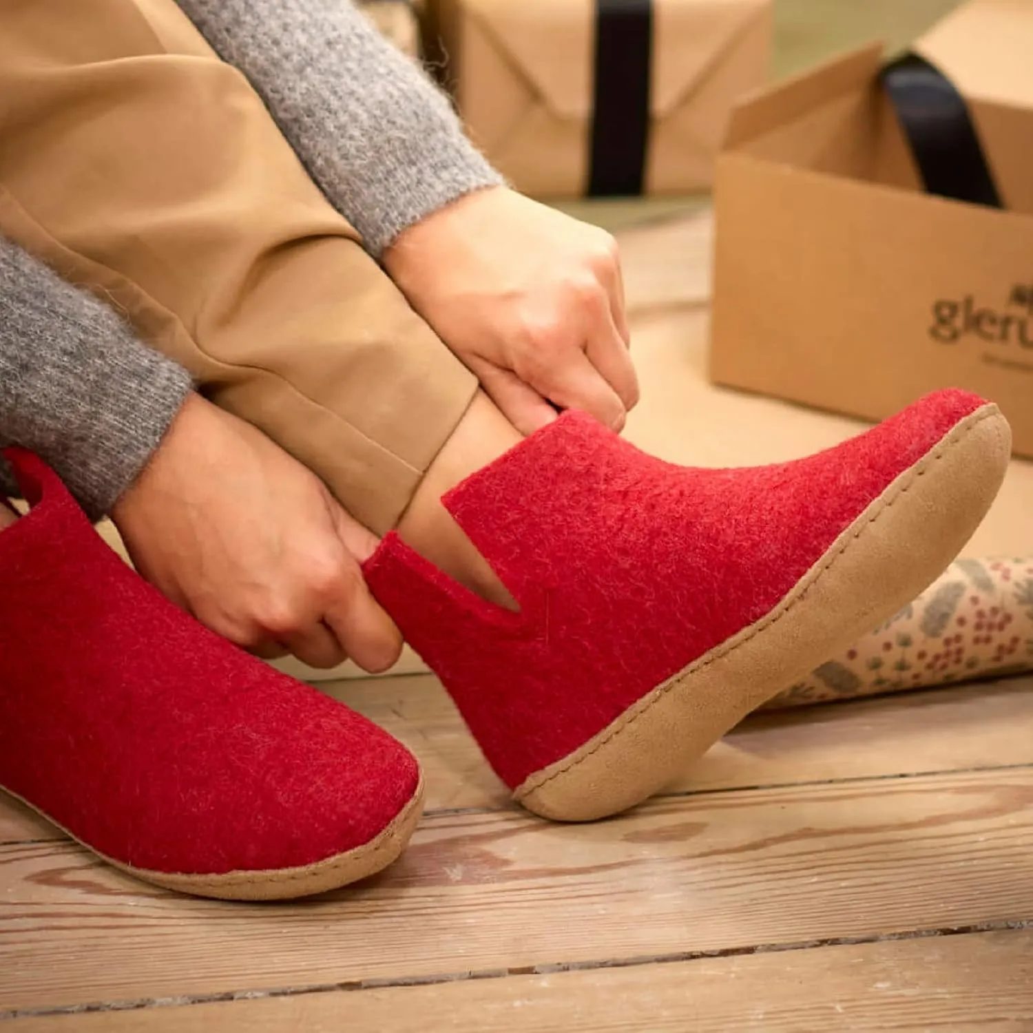 Glerups 100% high quality wool mix Boot Slipper with leather sole - Unisex