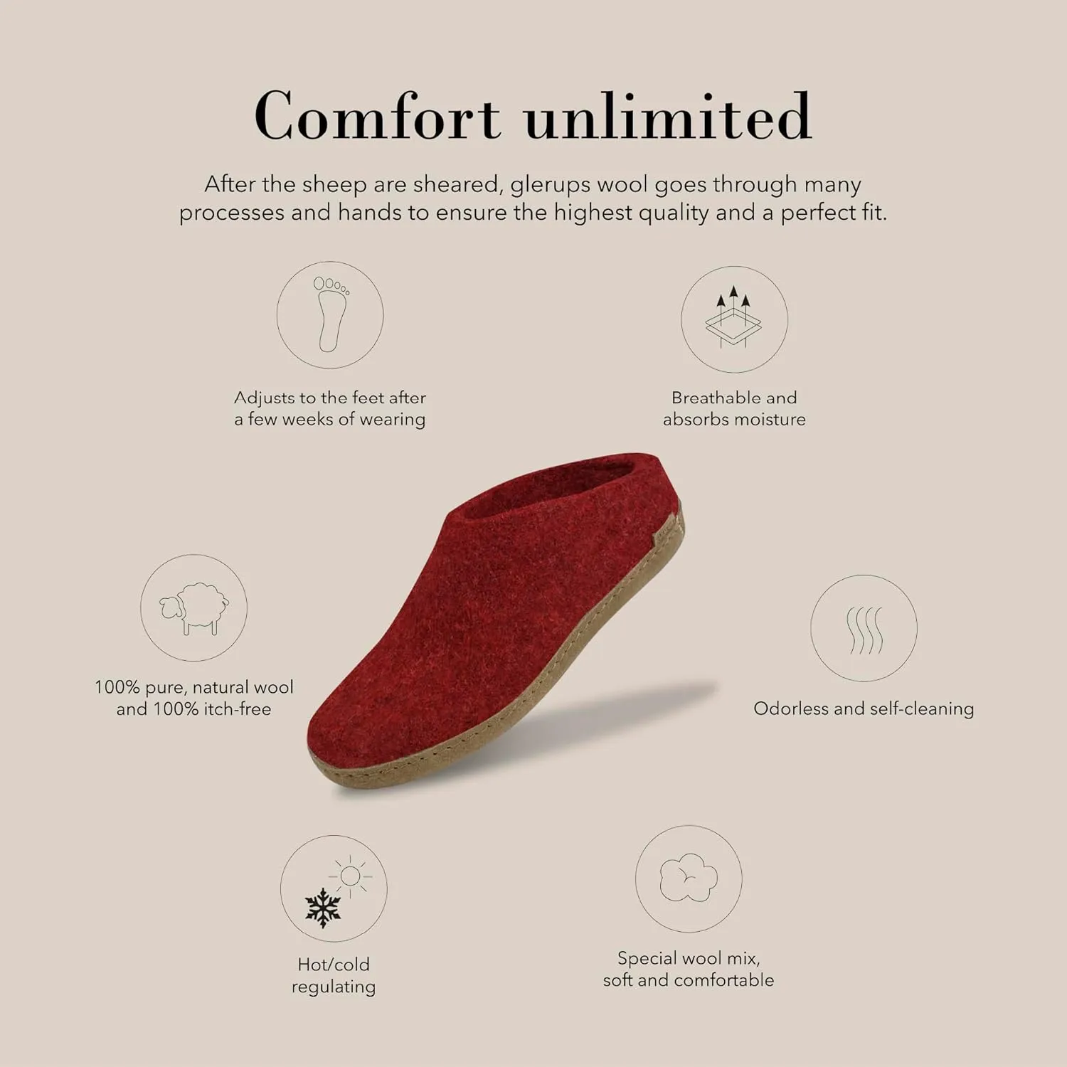 Glerups 100% high quality wool mix Slipper with leather sole - Unisex Slip-on